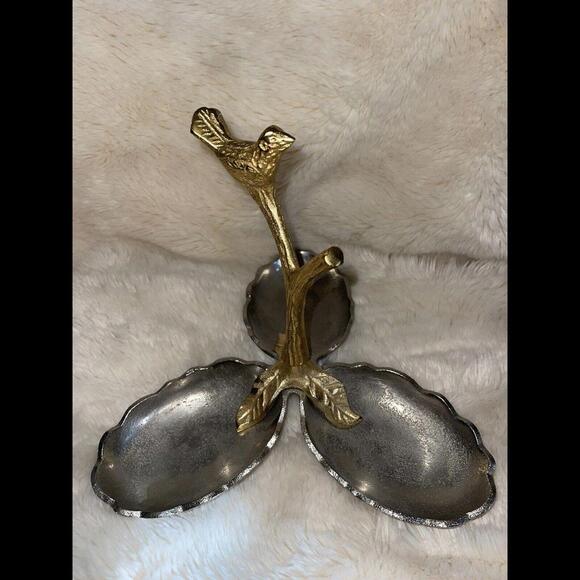 Divided Serving Dish Tray Bird Tree Snack Appetizer Metal Kitchen Decor #12A
